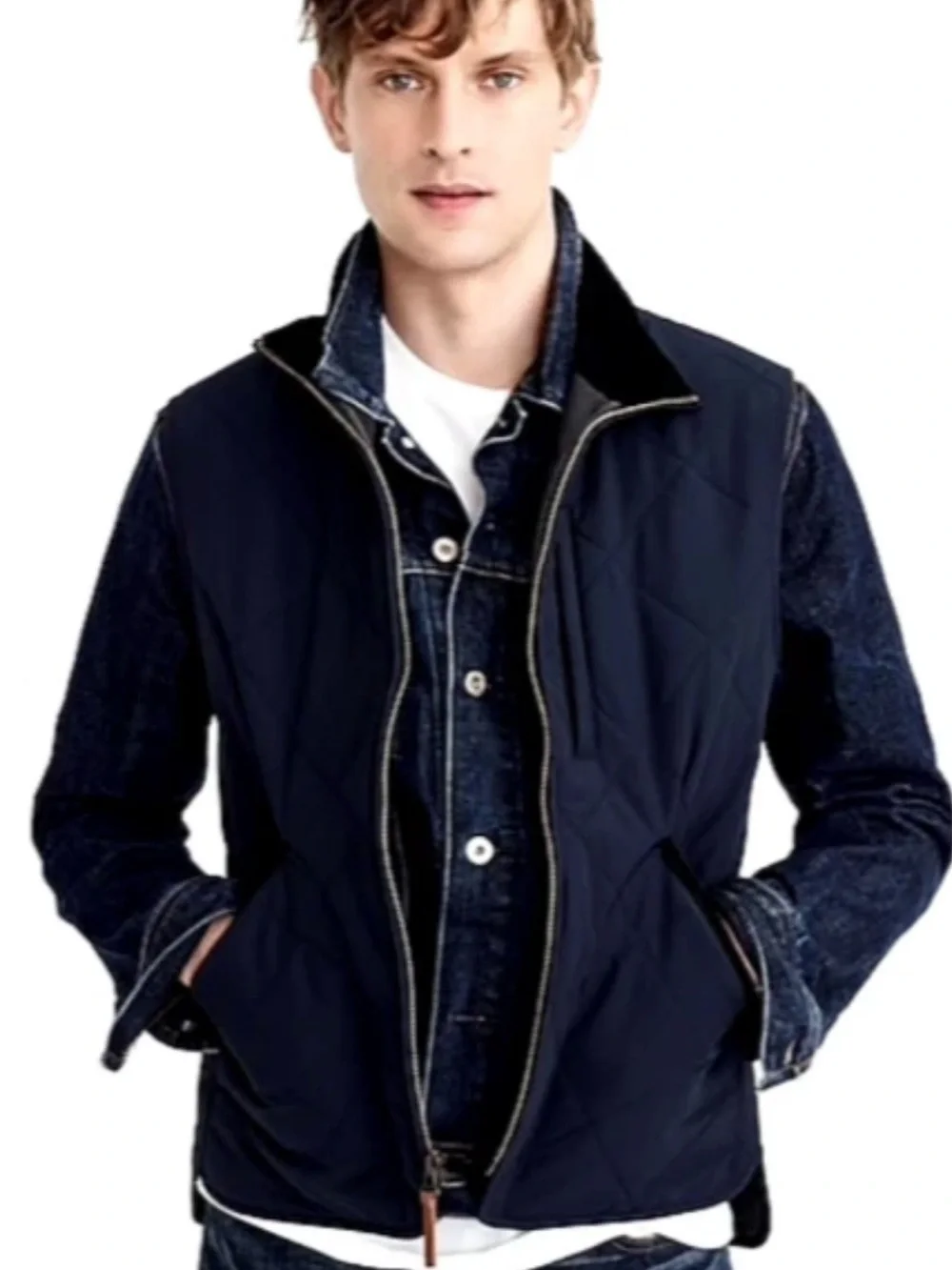 NWT J.Crew Sussex Quilted Vest Mens XL Navy Blue PrimaLoft Insulated Full Zip